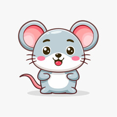 Cute grey mouse cartoon character smiling