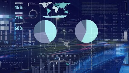 Animation of interface with data processing against night city traffic - Powered by Adobe