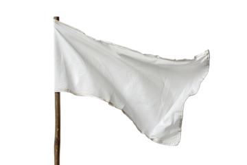 White flag waving on wooden pole surrender peace