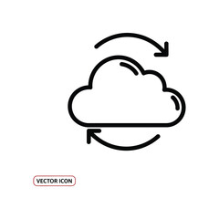Cloud Synchronization Icon: Clean minimalist design showcases a cloud icon paired with two directional arrows to represent synchronization and data transfer in cloud computing and technology.