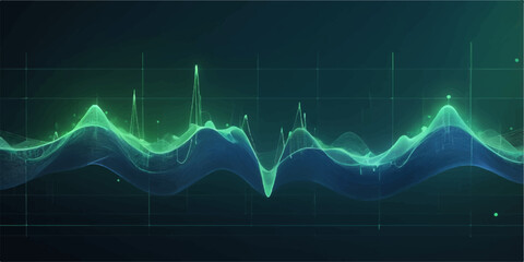 Fototapeta premium Heartbeat cardiogram on a green medical monitor screen displaying a continuous EKG pulse wave graph
