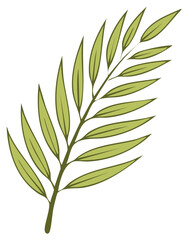 Fototapeta premium Stylized Green Leaf Branch with Green Outline on White Background