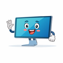 Happy Computer Monitor Character Waving