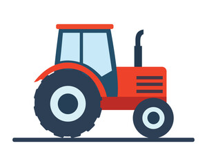 Modern red farm tractor flat vector icon for agriculture, farming, and rural business