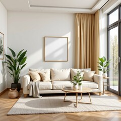 Cozy and Modern Living Room with Bright Natural Light and Minimalist Decor on a Relaxing Day