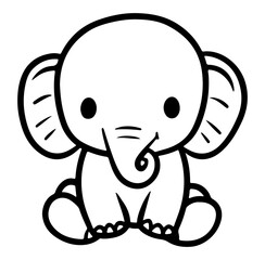 Obraz premium Cute Cartoon Elephant Character for Kids in Black and White Outline Style