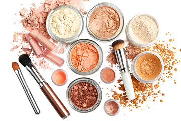 Makeup products and brushes beauty cosmetics