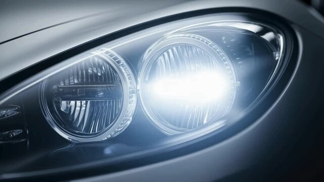 Close-up of Modern Car Headlight with LED Daytime Running Light