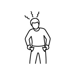 Empty Pocket Blues: A simplified, line-art illustration portrays a man in a state of financial distress, symbolizing economic hardship and the feeling of being broke. 