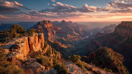 Obraz premium Breathtaking sunset over grand canyon landscape natural beauty outdoor adventure scenic viewpoint