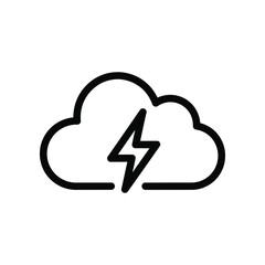 Cloud and Lightning Icon: Simple outline of a cloud with a lightning bolt, symbolizing weather forecast or storm alert. This image is ideal for designs related to climate, electricity.
