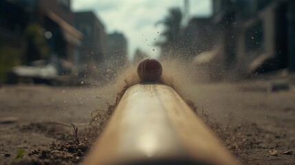First person view of a rifle barrel.local street cricket action
