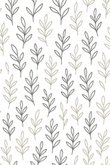 Seamless Botanical Leaf Pattern in Minimalist Style on Black Background