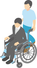 Obraz premium アイソメトリック 人物 男性 車椅子 介護 福祉 医療 メディカル イラスト素材