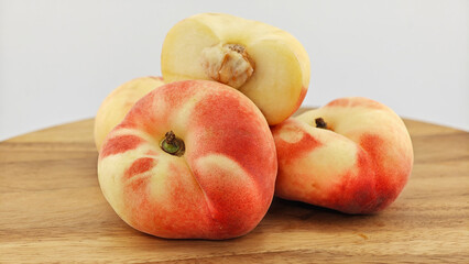 Chinese flat donut peach fruit.