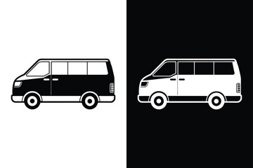 Minivan Icon silhouette Minimal Black and White Vector Illustration