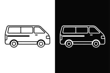 Simple Minivan Line Art Icon. Modern Vector Design on White Background