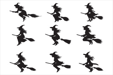 Witch on a Broomstick Silhouettes Set