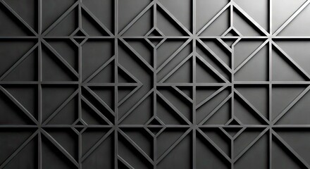 Fototapeta premium Modern Matte Black Geometric Grid Interlocking Seamless Pattern Contemporary Architectural