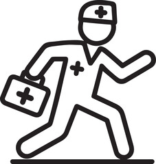 Paramedic running with medical bag line vector icon on white background
