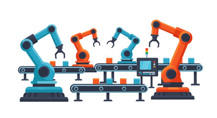 Automated Assembly Line with Robotic Arms and Conveyor Belts