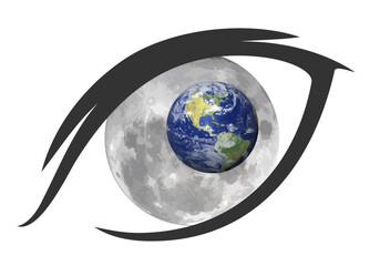 Symbol of eye with moon and earth.

