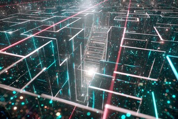 Obraz premium Digital Futuristic Maze Corridor With Glowing Lines