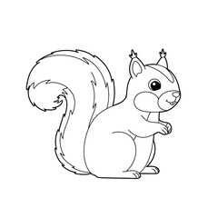 A cute cartoon squirrel outline on a white background for coloring