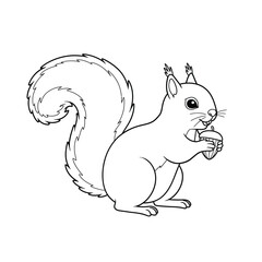 A cute cartoon squirrel holding an acorn on white background