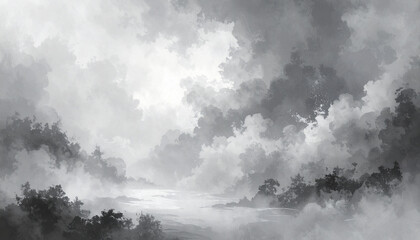 Dramatic Monochrome Cloudscape Painting