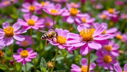 Obraz premium Closeup Bee Pink Flower Bloom
