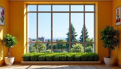 Bright Interior with Large Multipaned Window and Nature Views