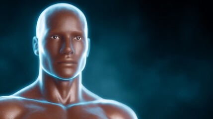 A Three-Dimensional Render of a Male Human Torso with a Blue Glow.