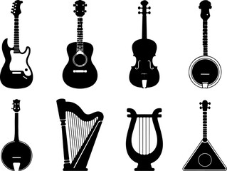 Fototapeta premium Silhouettes of String Musical Instruments Collection