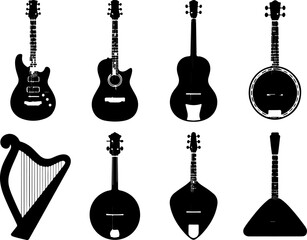 Fototapeta premium Silhouettes of String Musical Instruments Collection