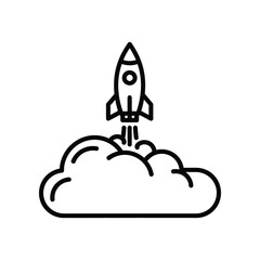 Rocket Launch Silhouette: A minimalistic, modern graphic illustrating the dynamic ascent of a rocket, bursting through a cloud of smoke and flames. This bold image speaks to ambition, innovation.