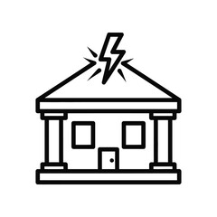 Stormy Building Icon: A simplified icon depicting a building being struck by lightning, capturing the drama of a storm, illustrating the power of nature.