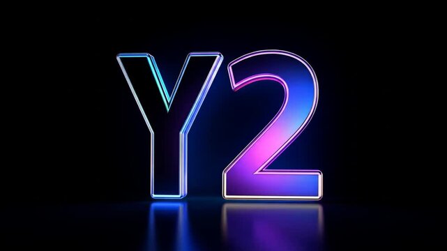 Neon Y2 Text Effect Animation on Reflective Surface with Dynamic Lighting Variations