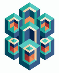 Fototapeta premium Vector abstract isometric 3D cubes pattern background, geometric block design isolated on white PNG.