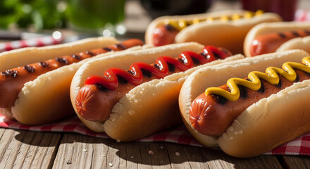 Hot Dogs on a Picnic Table
