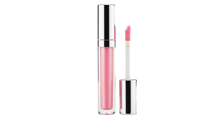 Pink Lip Gloss Tube and Applicator Isolated on Black Background