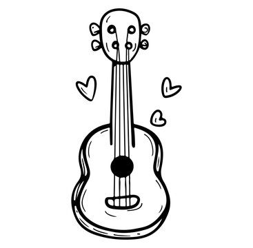 Charming hand-drawn illustration of a guitar with hearts, perfect for music-themed projects, love expressions, or creative designs. Ideal for art lovers.