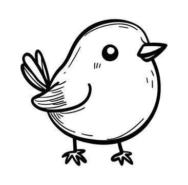 This adorable hand-drawn bird illustration features a cute character with friendly eyes and a playful expression, perfect for children's projects and playful designs.