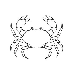 A simple line drawing of a crab on a white background