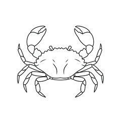 A black and white line drawing of a crab on a white background