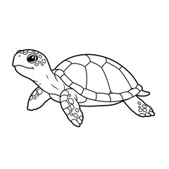 A black and white turtle outline on a white background for coloring