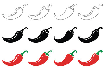 Hot chili paper icon set vector on white background. hot pepper, paprika vector illustraion white background. 