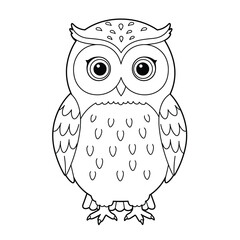 A cute owl illustration in outline form on a white background