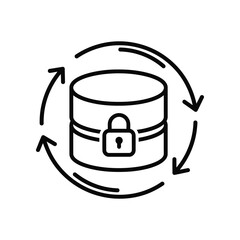 Data Security Icon: A modern, minimalist illustration of a secure data storage container, encircled by arrows suggesting a continuous cycle of protection and access.