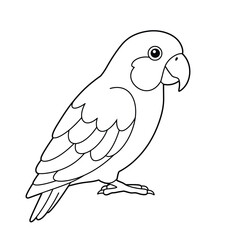 A black and white parrot outline on a white background for coloring